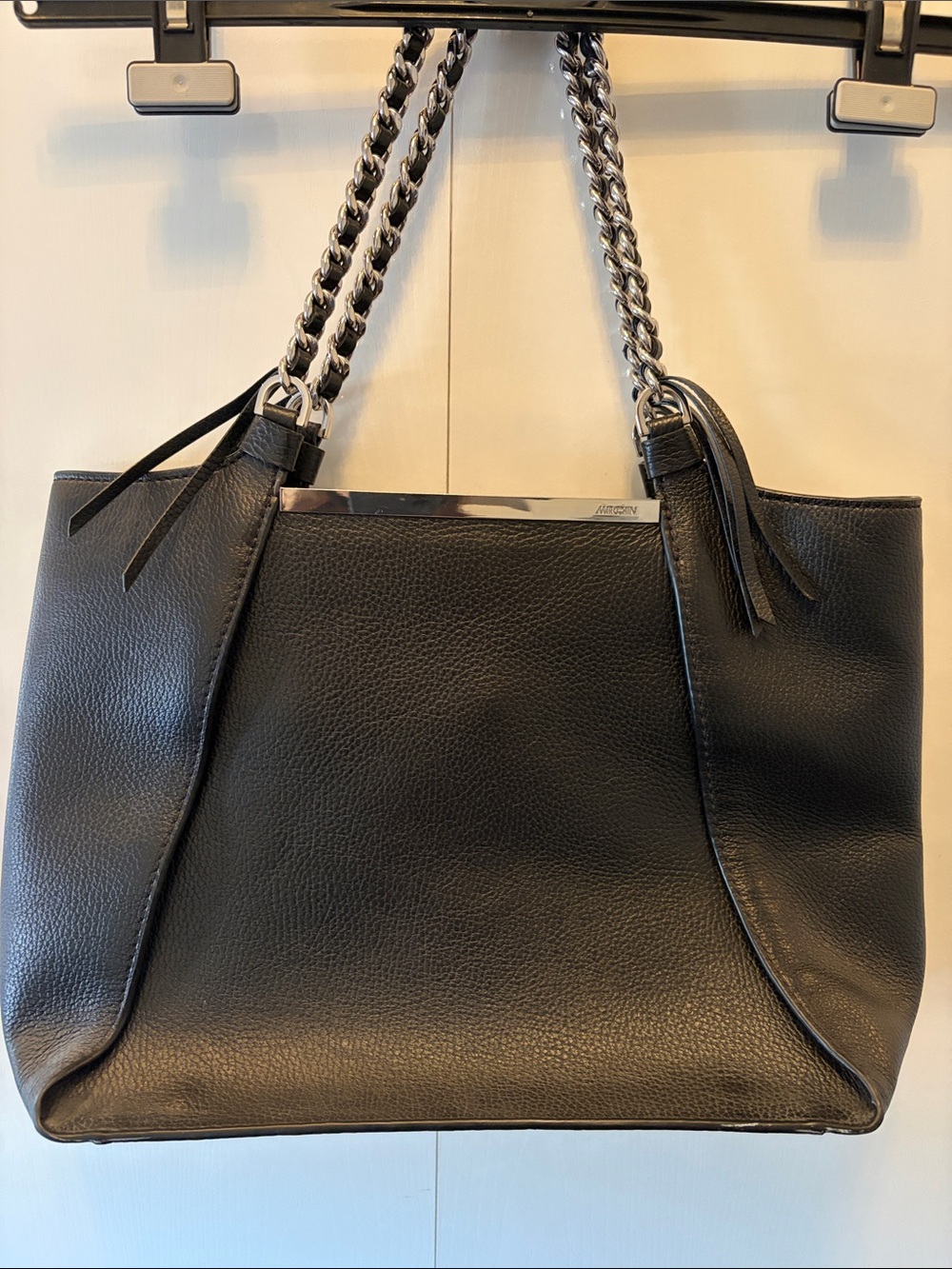 Marc Cain Black Leather Tote with Silver Chain Handles